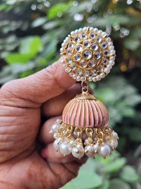 Peach Meenakari  kundan jhumka earrings