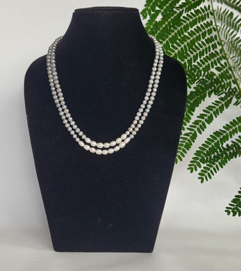 Metallic Grey with Real Pearl fashion necklace