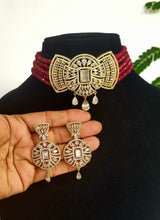 Load image into Gallery viewer, Ahana Ruby Red choker Diamond necklace set