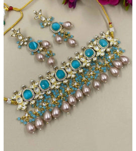 Fusion Blue Pink Choker Diamond Necklace Set