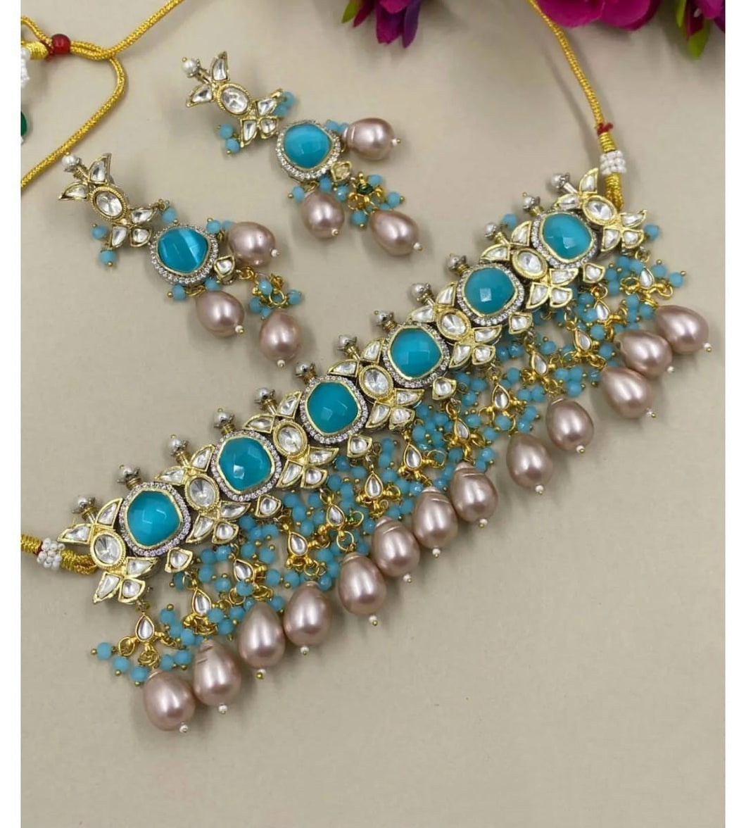 Fusion  Blue Diamond Choker Necklace Set