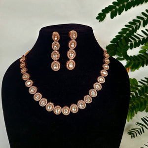 Gemzlane Fusion Rose Gold Plated kundan diamond Necklace set