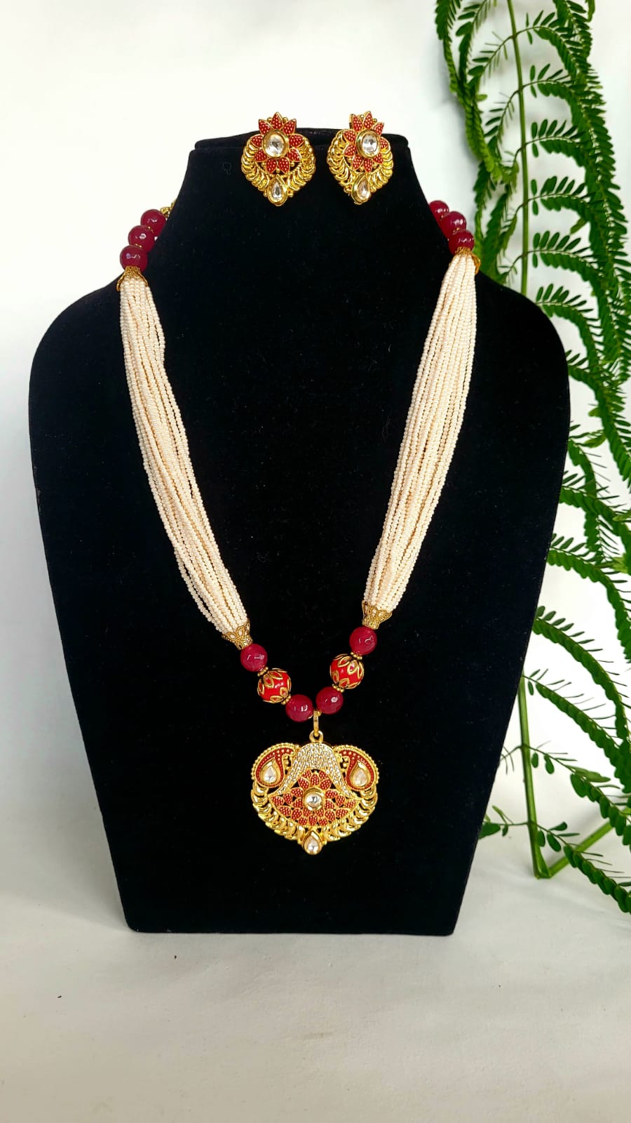 Red Meenakari kundan necklace set