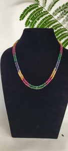 Precious gemstones Ruby Emerald Sapphire Double line Necklace