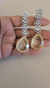 Bollywood Light yellow Stone diamond Danglers Earrings