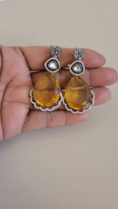 Natasha Yellow Stone diamond Danglers Earrings