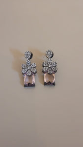 Floral Pink Stone Diamond Stud Earrings