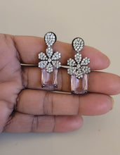 Load image into Gallery viewer, Floral Pink Stone Diamond Stud Earrings