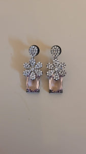 Floral Pink Stone Diamond Stud Earrings
