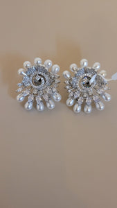 White Circular Diamond Stud Earrings