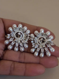 White Circular Diamond Stud Earrings