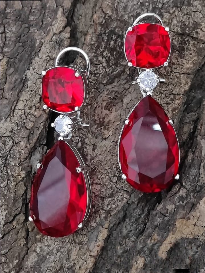 Madhuri Red Stone Danglers diamond Earrings