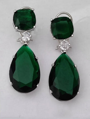 Madhuri Green Stone diamond Danglers Earrings