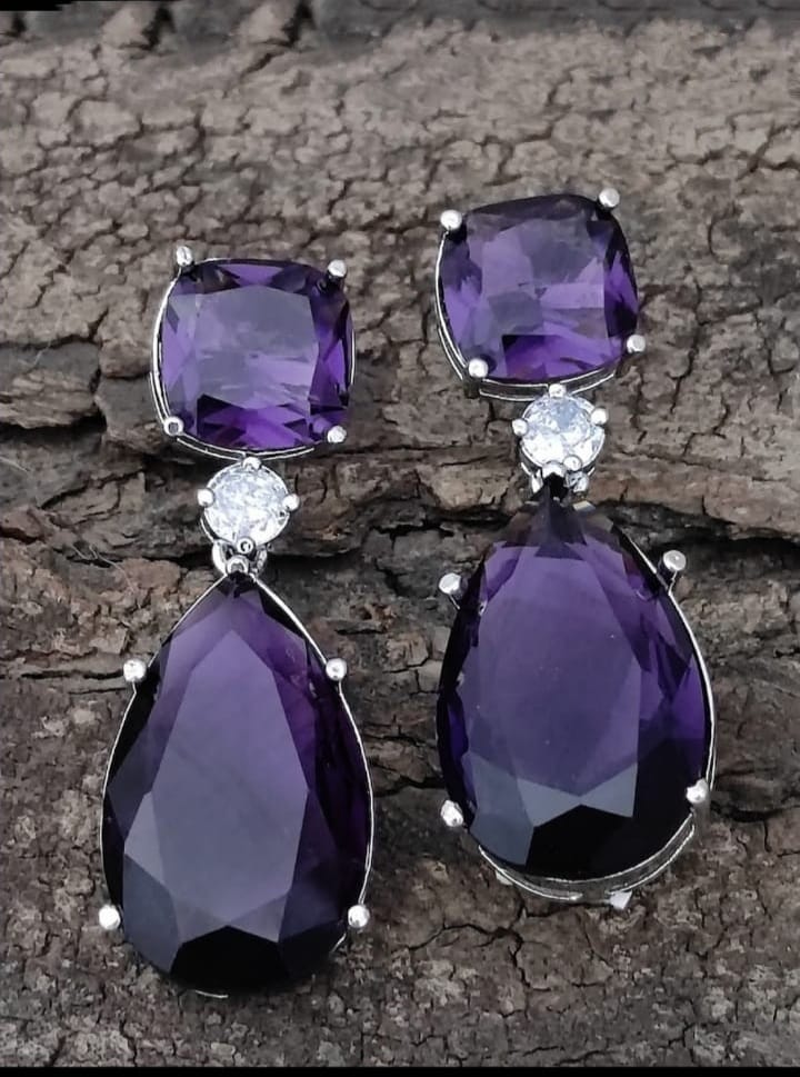 Purple Stone diamond Danglers Earrings | Gemzlane