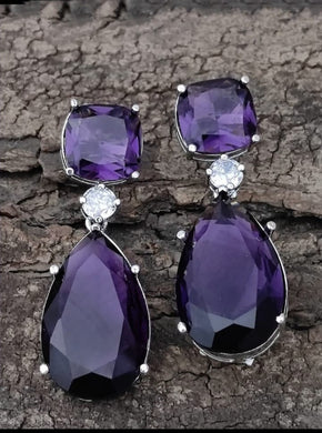 Purple Stone diamond Danglers Earrings