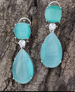 Aquamarine Stone Danglers  diamond Earrings