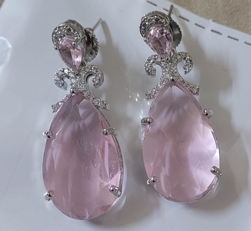 Esha Pink Stone diamond Danglers Earrings