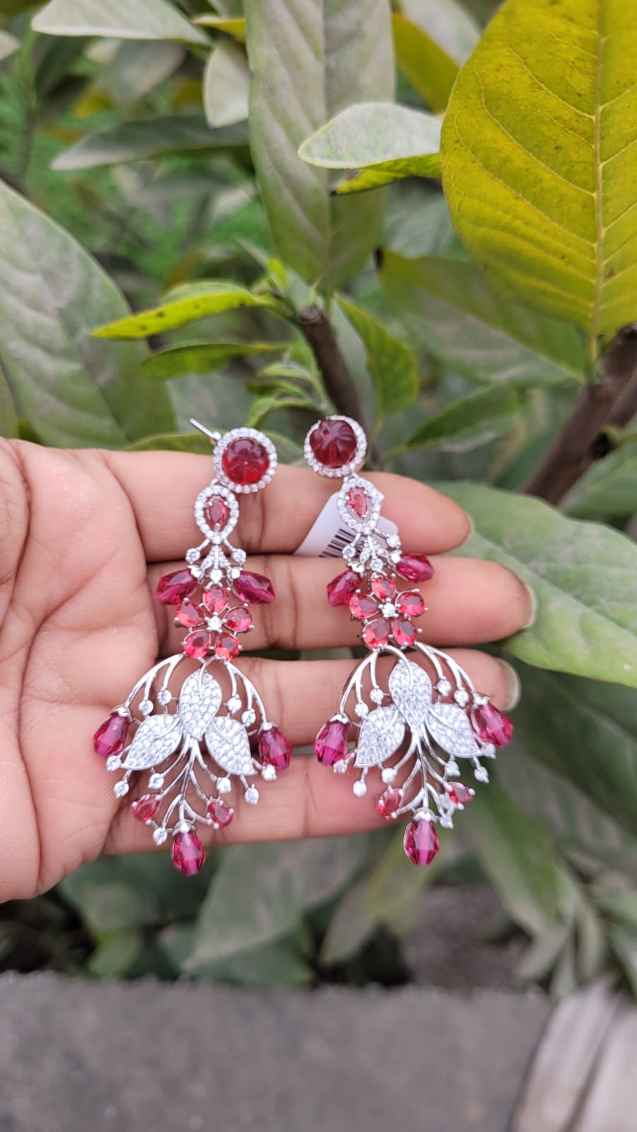 Jhanvi Ruby Red Stone diamond Danglers Earrings Gemzlane