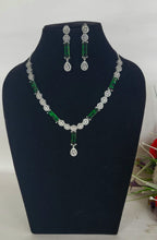 Load image into Gallery viewer, Tanisha Green Silver plated cz diamond Necklace set