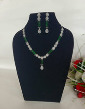 Load image into Gallery viewer, Tanisha Green Silver plated cz diamond Necklace set
