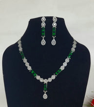 Load image into Gallery viewer, Tanisha Green Silver plated cz diamond Necklace set
