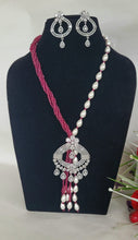 Load image into Gallery viewer, Red Long Diamond Pendant Beaded Necklace Set