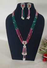 Load image into Gallery viewer, Red Green Long Beaded Diamond  Pendant Necklace Set