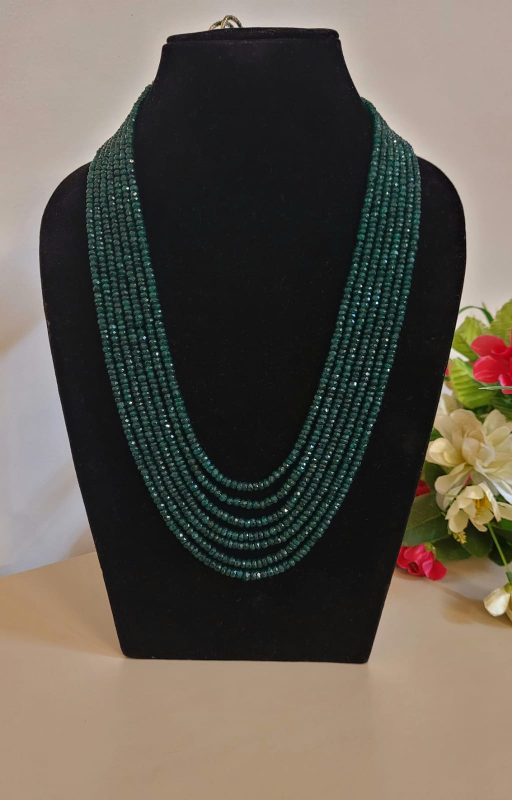 Natural Green Emerald precious Gemstone Layered Necklace