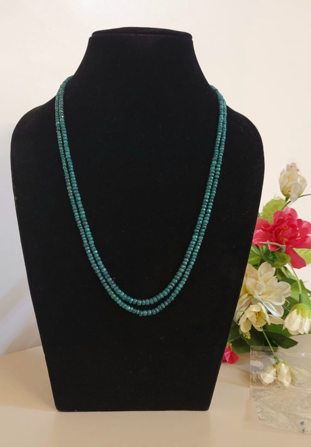 Precious Natural Green Emerald Double Layered Gemstone Necklace