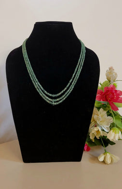 Precious Natural Green Emerald Triple Layered Gemstone Necklace