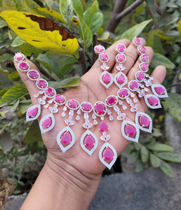 Deepshikha Ruby Red Cubic zirconia  Diamond Necklace set