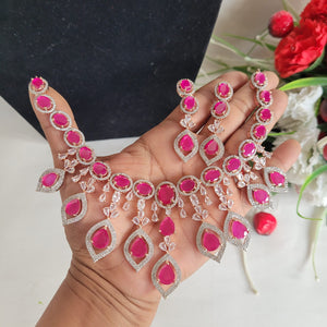 Ruby Red Cubic zirconia  Diamond Necklace set