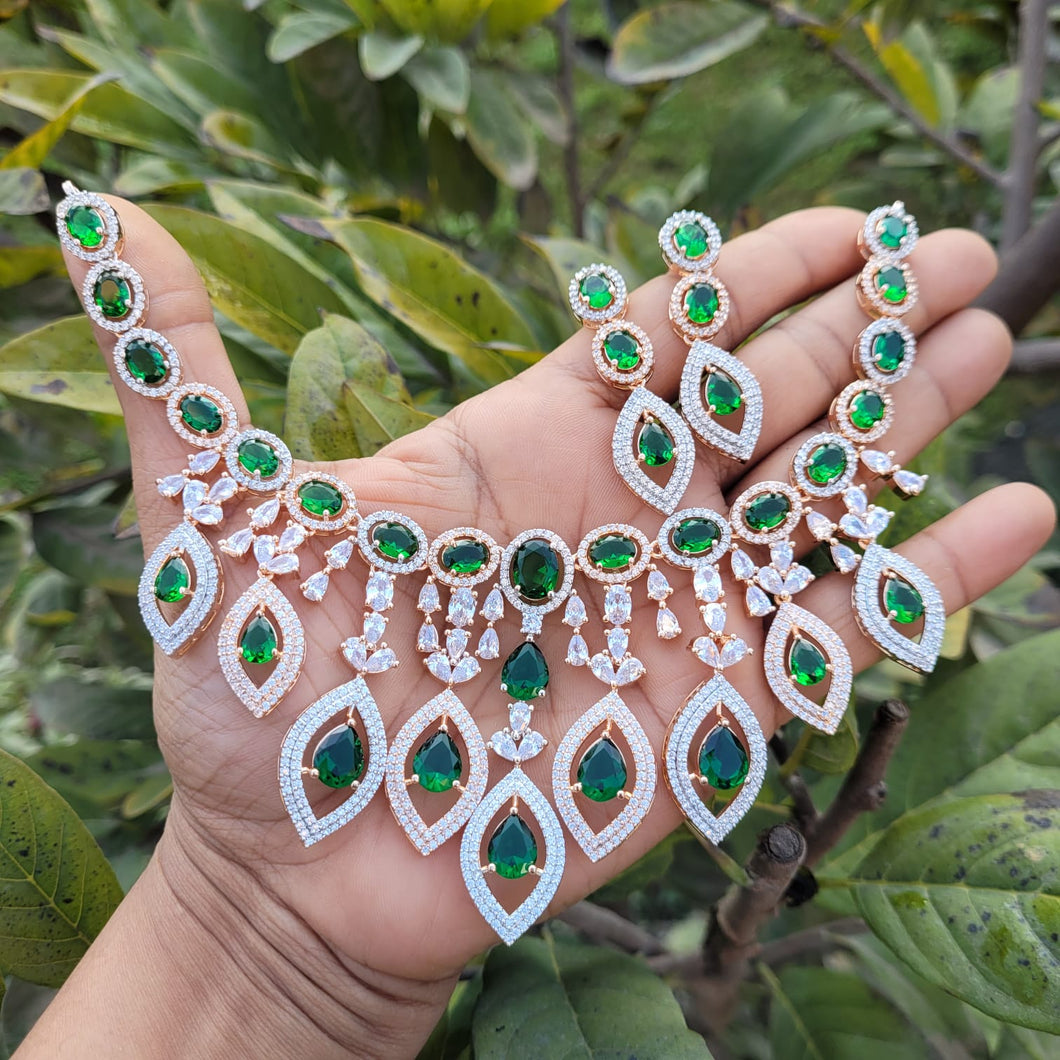 Deepshikha Green zirconia  Diamond Necklace set