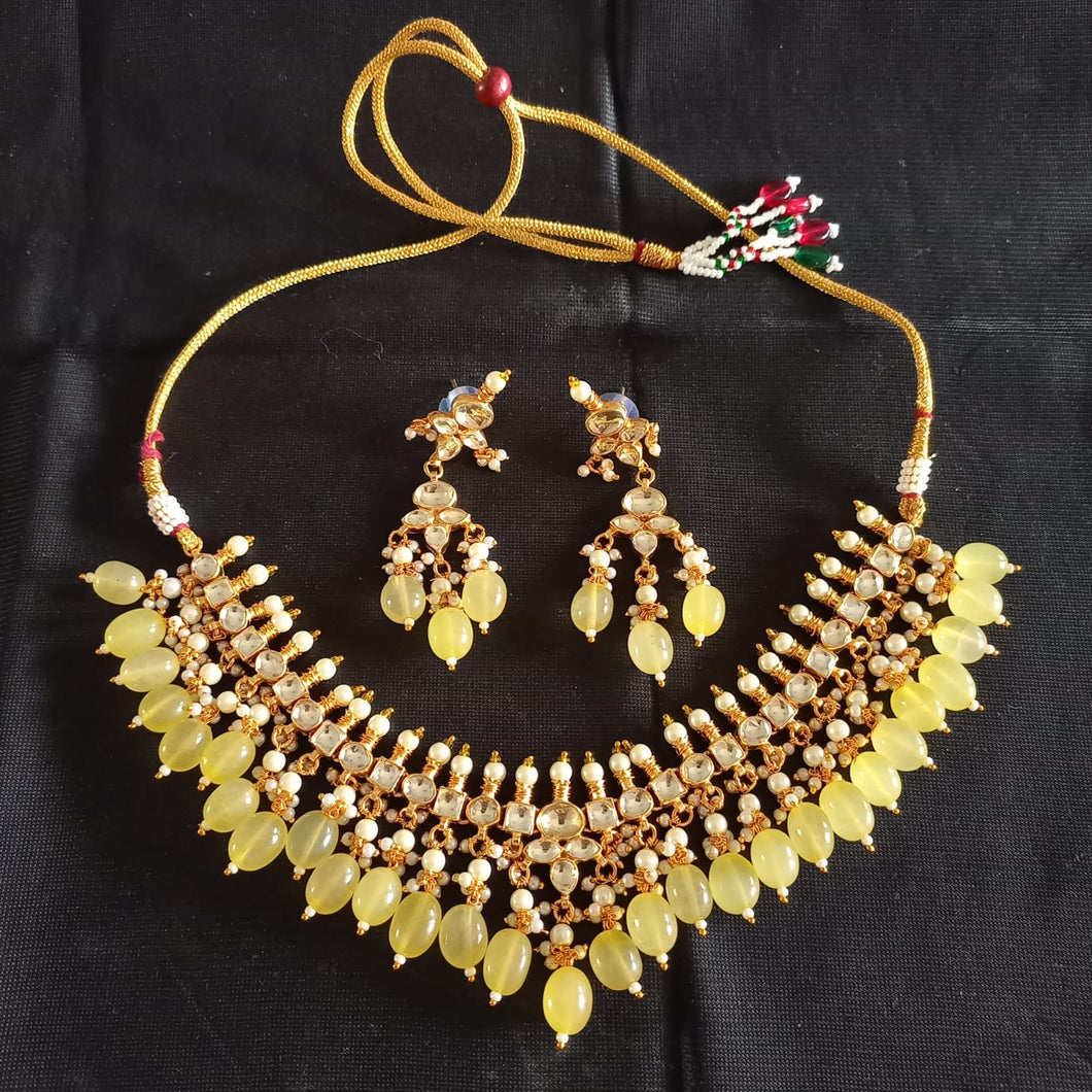 Divya Yellow Jadau Kundan PreorderNecklace Set