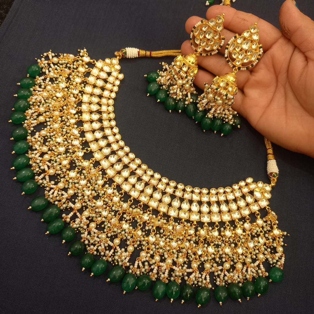 Vandna Green Jadau Kundan Bridal Necklace Set