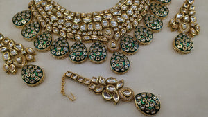 Gemzlane Green Bridal Necklace Set with Maangtikka