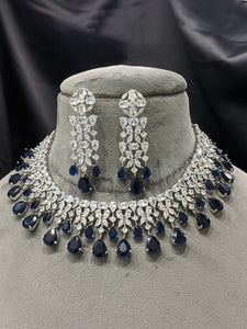 Blue silver plated cz diamond Necklace set