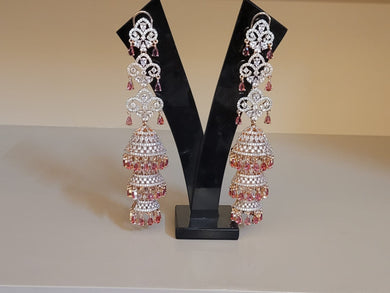 Naira Red Stone Triple Storey Danglers Earrings