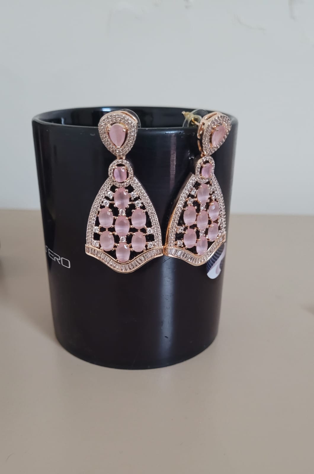 Ridhima Pink Diamond Danglers Earrings