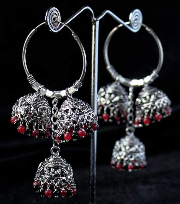 Gemzlane oxidized triple jhumki fashion earrings for women and girls - Earrings
