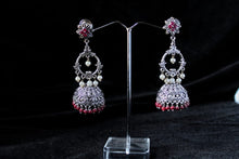 Load image into Gallery viewer, Gemzlane oxidized ethnic embellished long pearl  jhumki earrings for women and girls - Earrings