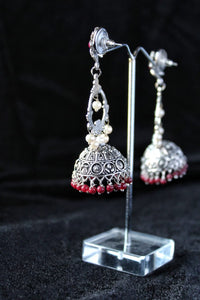 Gemzlane oxidized ethnic embellished long pearl  jhumki earrings for women and girls - Earrings