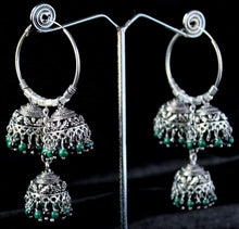 Load image into Gallery viewer, Gemzlane oxidized triple jhumki fashion earrings for women and girls - Earrings