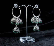 Load image into Gallery viewer, Gemzlane oxidized triple jhumki fashion earrings for women and girls - Earrings