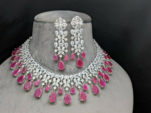 Priyanka Ruby Pink Cz Diamond Necklace set