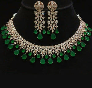 Green Rosegold  cz American diamond Necklace set