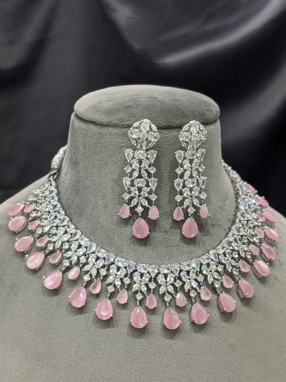 American Diamond Silver Wedding Necklace Earring set