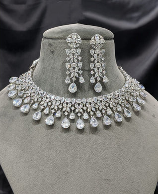 Priyanka White Silver plated Cubic zirconia diamond Necklace set
