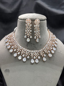 Priyanka White Rosegold plated Cubic zirconia Diamond Necklace set
