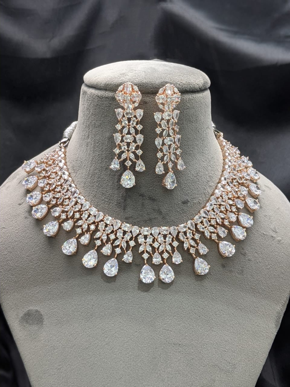 Priyanka White Silver plated Cubic zirconia diamond Necklace set